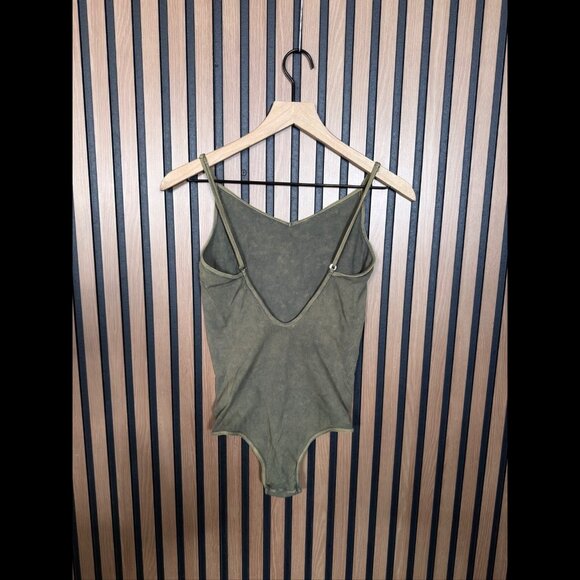 Free People Bodysuit XS / S Womens Green Army Abstract Thong Intimates - Picture 2 of 6